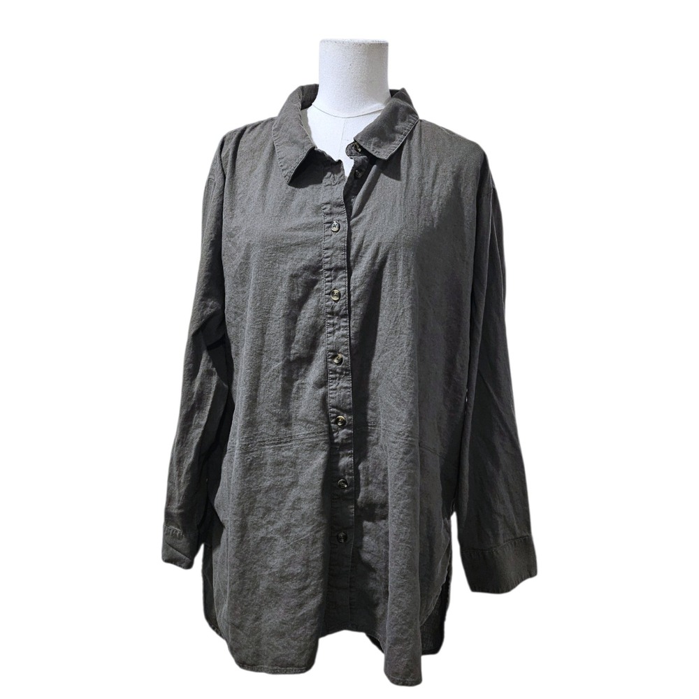 Universal Standard Gray Linen Blend Button Down Shirt L 22-24 USTO0892